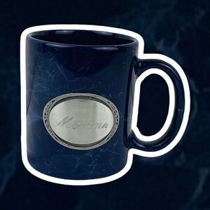 Vintage Linyi Momma Coffee Mug Pewter Metal Plaque Blue Marble Look Gift Mom